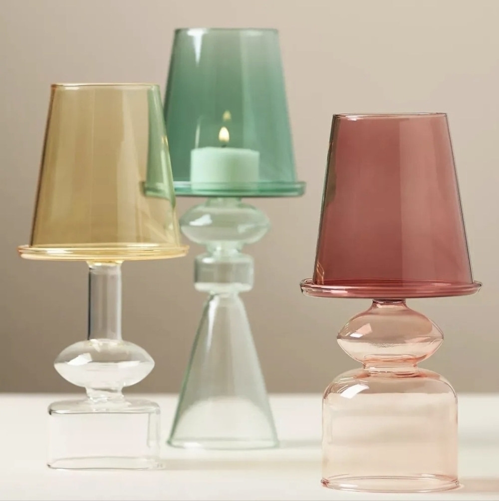 Anthropologie Beatrix Glass Lamp Candle Holder: Yellow, NIB.